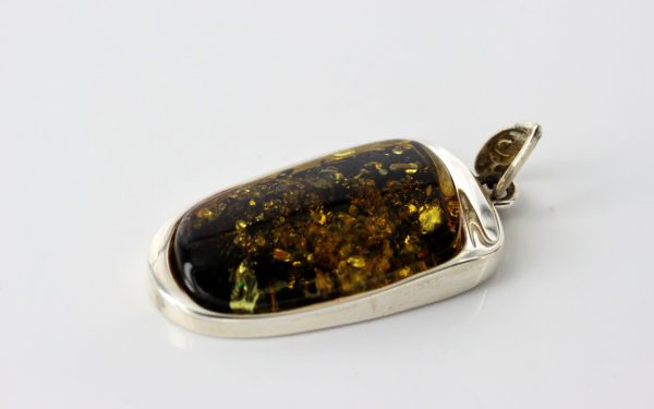 Green Baltic Amber Pendant Italian Style Unique In 925 Silver PE0217 RRP£125!!!