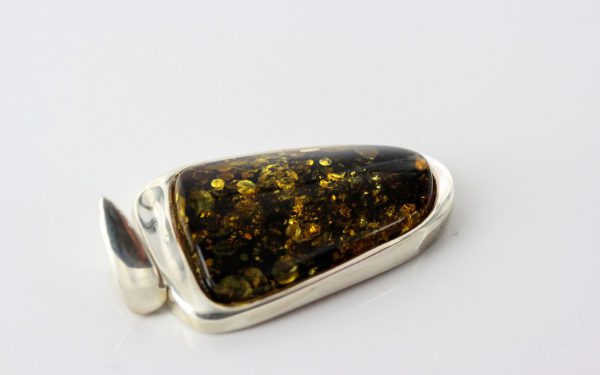 Green Baltic Amber Pendant Italian Style Unique In 925 Silver PE0217 RRP£125!!!