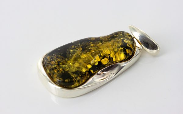 Green Baltic Amber Pendant Italian Style Unique In 925 Silver PE0214 RRP£120!!!