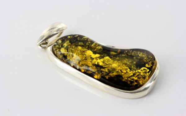 Green Baltic Amber Pendant Italian Style Unique In 925 Silver PE0214 RRP£120!!!