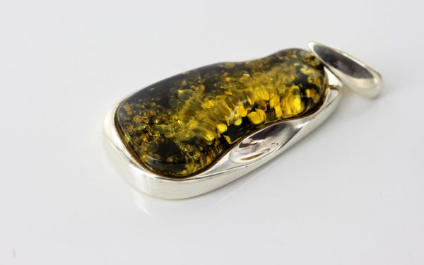 Green Baltic Amber Pendant Italian Style Unique In 925 Silver PE0214 RRP£120!!!