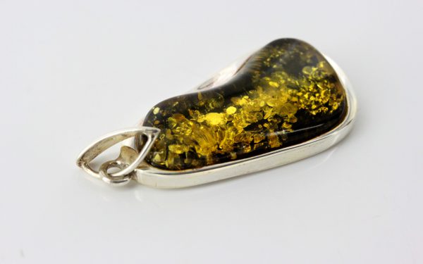 Green Baltic Amber Pendant Italian Style Unique In 925 Silver PE0214 RRP£120!!!