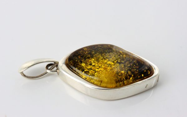 Green Baltic Amber Pendant Italian Style Unique In 925 Silver PE0213 RRP£120!!!