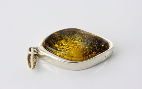 Green Baltic Amber Pendant Italian Style Unique In 925 Silver PE0213 RRP£120!!!