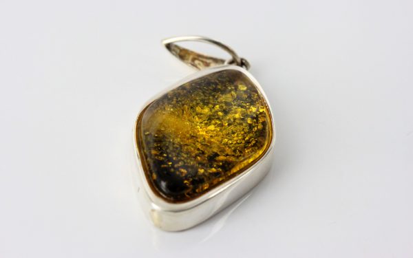 Green Baltic Amber Pendant Italian Style Unique In 925 Silver PE0213 RRP£120!!!