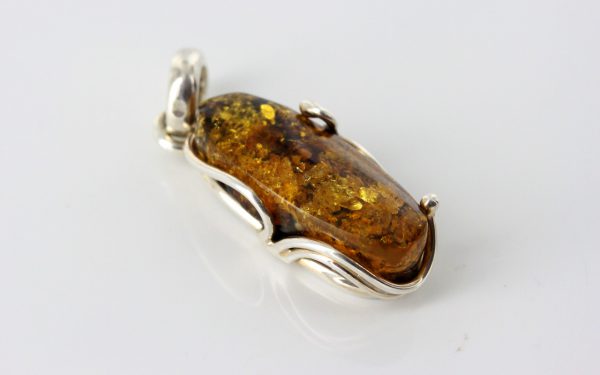 Green Baltic Amber Pendant Italian Style Unique In 925 Silver PE0211 RRP£100!!!