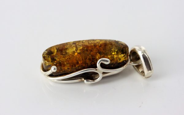 Green Baltic Amber Pendant Italian Style Unique In 925 Silver PE0211 RRP£100!!!