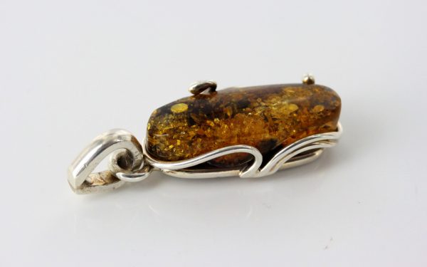 Green Baltic Amber Pendant Italian Style Unique In 925 Silver PE0211 RRP£100!!!