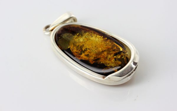 Green Baltic Amber Pendant Italian Style Unique In 925 Silver PE0212 RRP£120!!!