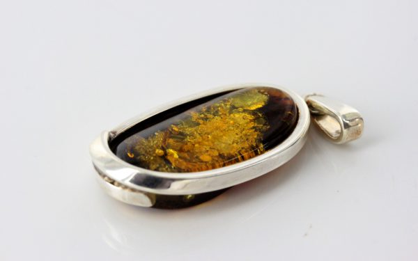 Green Baltic Amber Pendant Italian Style Unique In 925 Silver PE0212 RRP£120!!!