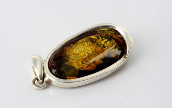 Green Baltic Amber Pendant Italian Style Unique In 925 Silver PE0212 RRP£120!!!