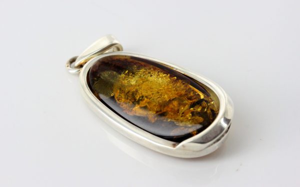 Green Baltic Amber Pendant Italian Style Unique In 925 Silver PE0212 RRP£120!!!