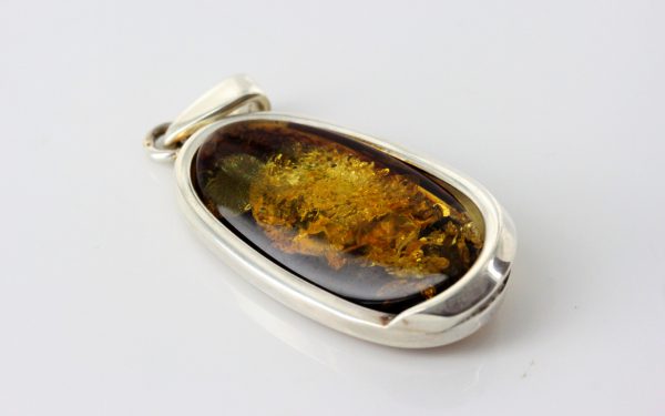 Green Baltic Amber Pendant Italian Style Unique In 925 Silver PE0212 RRP£120!!!