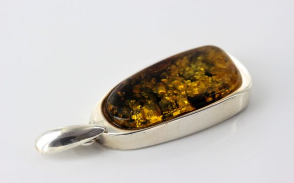 Green Baltic Amber Pendant Italian Style Unique in 925 Silver PE0208 RRP£120!!!