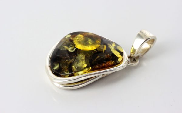 Green Baltic Amber Pendant 925 Silver Italian Design Handmade PE0207 RRP£125!!!