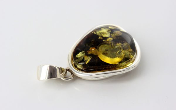 Green Baltic Amber Pendant 925 Silver Italian Design Handmade PE0207 RRP£125!!!