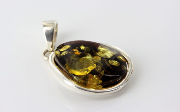 Green Baltic Amber Pendant 925 Silver Italian Design Handmade PE0207 RRP£125!!!