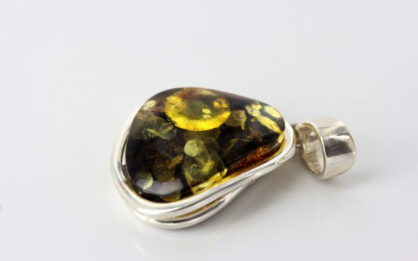 Green Baltic Amber Pendant 925 Silver Italian Design Handmade PE0207 RRP£125!!!