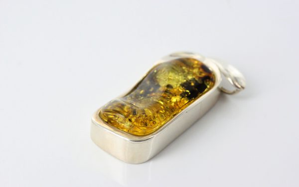 Green Baltic Amber Pendant 925 Silver Italian Design Handmade PE0202 RRP£140!!!