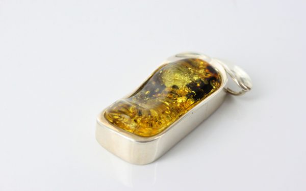 Green Baltic Amber Pendant 925 Silver Italian Design Handmade PE0202 RRP£140!!!