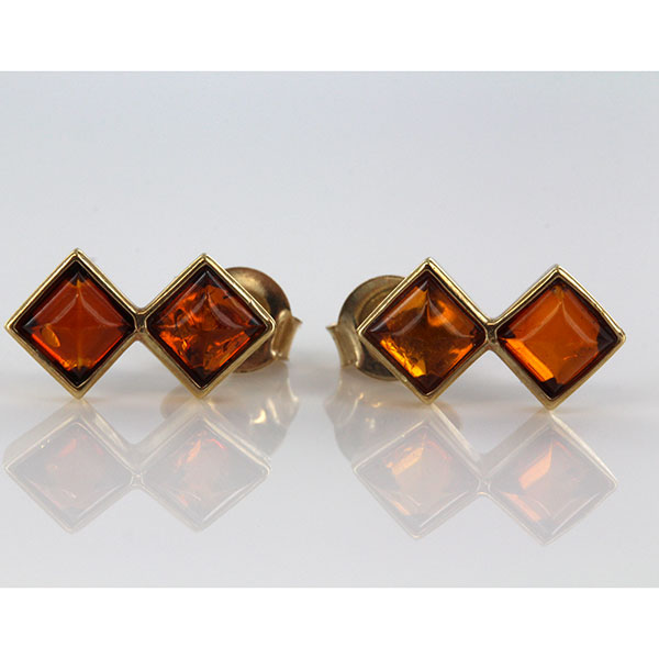 Italian Made Cognac Baltic Amber Studs In 9ct Gold GS0022 RRP £125!!!