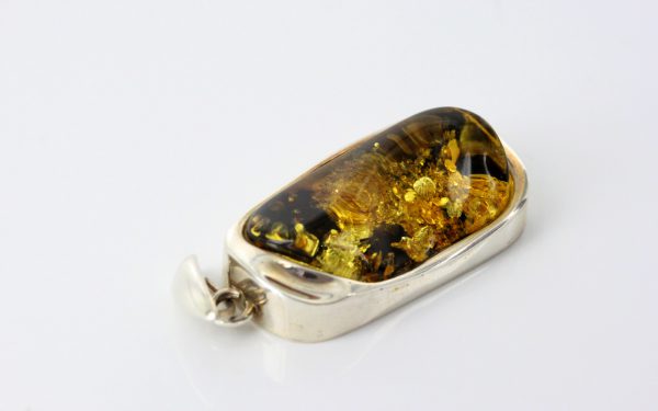 Green Baltic Amber Pendant 925 Silver Italian Design Handmade PE0202 RRP£140!!!