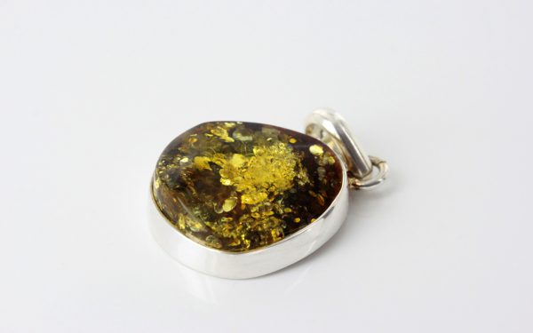 Green Baltic Amber Pendant 925 Silver Italian Design Handmade PE0203 RRP£95!!!