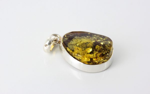 Green Baltic Amber Pendant 925 Silver Italian Design Handmade PE0203 RRP£95!!!