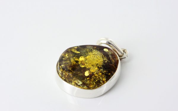 Green Baltic Amber Pendant 925 Silver Italian Design Handmade PE0203 RRP£95!!!