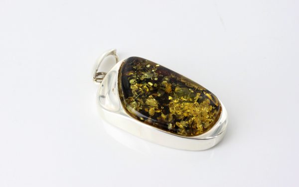 Green Baltic Amber Pendant 925 Silver Italian Design Handmade PE0197 RRP£140!!!