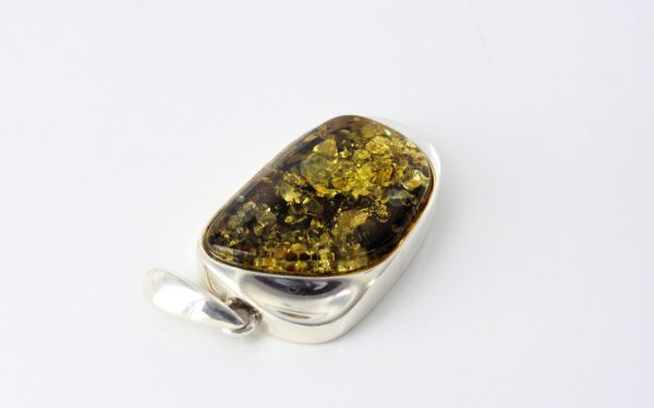 Green Baltic Amber Pendant 925 Silver Italian Design Handmade PE0197 RRP£140!!!
