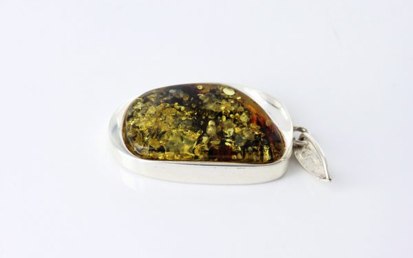 Green Baltic Amber Pendant 925 Silver Italian Design Handmade PE0197 RRP£140!!!