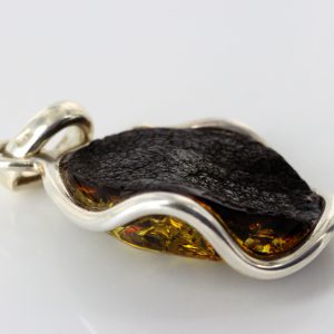 Green Baltic Amber Pendant 925 Silver Italian Design Handmade PE0195 RRP£125!!!