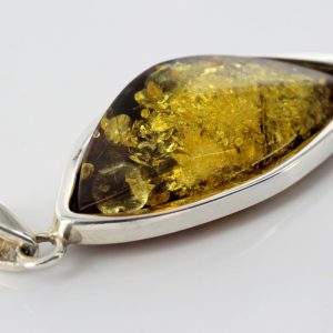 Green Baltic Amber Pendant Elegant Italian Style in 925 Silver PE0193 RRP£125!!!