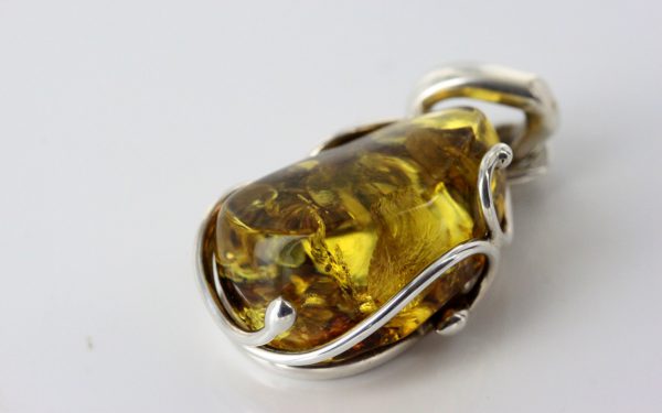 Green Baltic Amber Pendant Elegant Italian Style In 925 Silver PE0192 RRP£100!!!