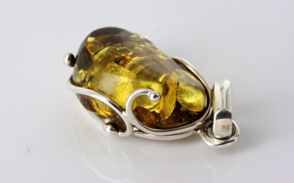 Green Baltic Amber Pendant Elegant Italian Style In 925 Silver PE0192 RRP£100!!!