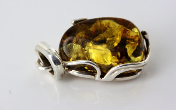 Green Baltic Amber Pendant Elegant Italian Style In 925 Silver PE0192 RRP£100!!!