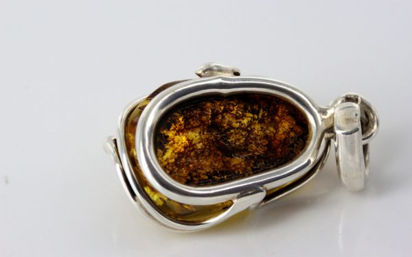 Green Baltic Amber Pendant Elegant Italian Style In 925 Silver PE0192 RRP£100!!!