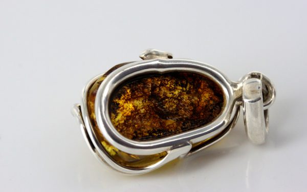 Green Baltic Amber Pendant Elegant Italian Style In 925 Silver PE0192 RRP£100!!!