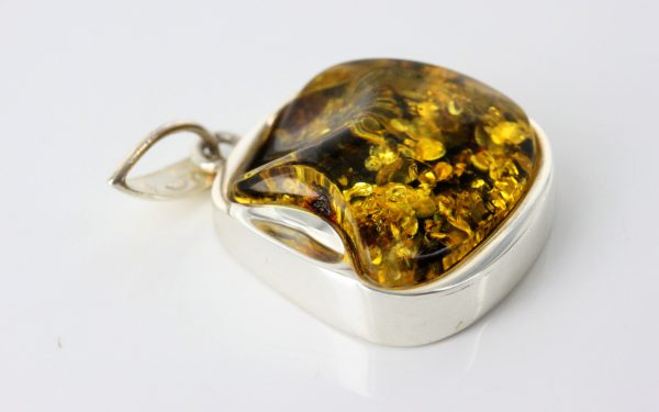 Green Baltic Amber Pendant Elegant Italian Style in 925 Silver PE0191 RRP£125!!!