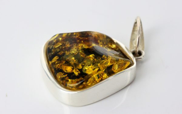 Green Baltic Amber Pendant Elegant Italian Style in 925 Silver PE0191 RRP£125!!!