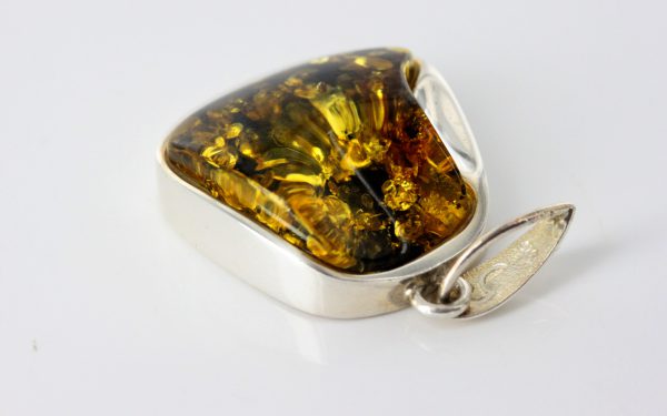 Green Baltic Amber Pendant Elegant Italian Style in 925 Silver PE0191 RRP£125!!!