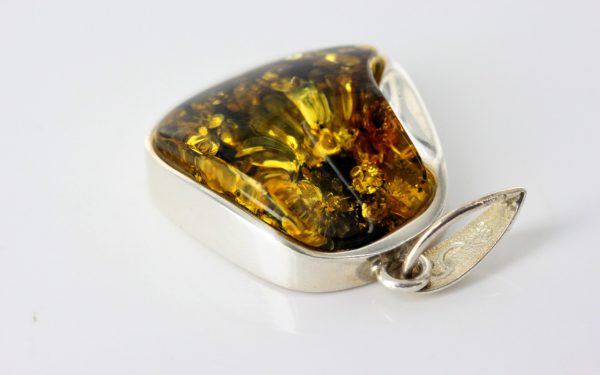 Green Baltic Amber Pendant Elegant Italian Style in 925 Silver PE0191 RRP£125!!!