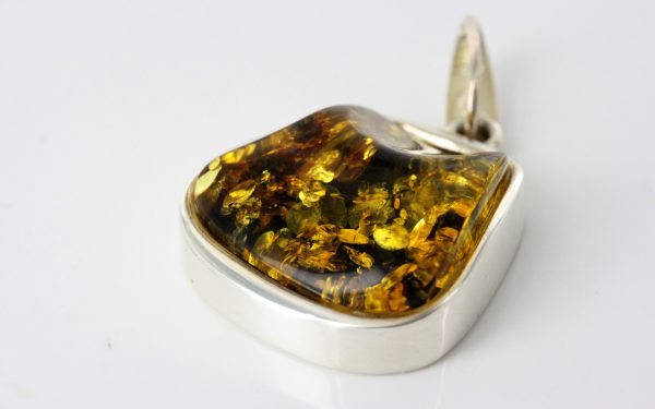 Green Baltic Amber Pendant Elegant Italian Style in 925 Silver PE0191 RRP£125!!!