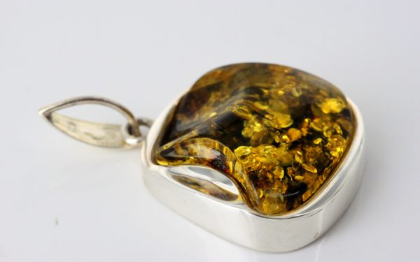 Green Baltic Amber Pendant Elegant Italian Style in 925 Silver PE0191 RRP£125!!!