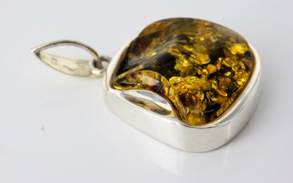 Green Baltic Amber Pendant Elegant Italian Style in 925 Silver PE0191 RRP£125!!!