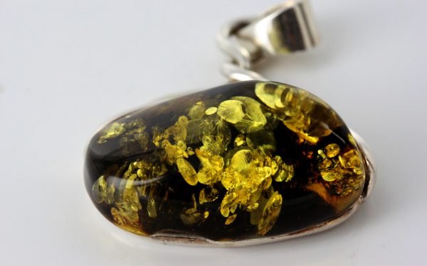 Amber Pendant German Green Baltic Handmade Unique 925 Silver PE0185 RRP£135!!!