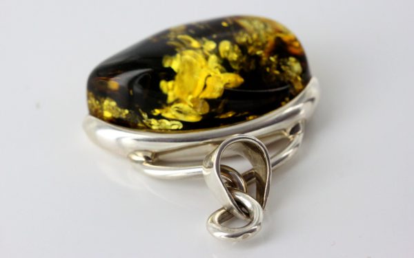 Amber Pendant German Green Baltic Handmade Unique 925 Silver PE0185 RRP£135!!!