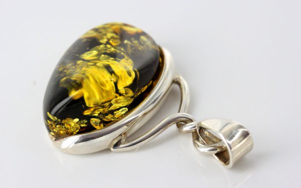 Amber Pendant German Green Baltic Handmade Unique 925 Silver PE0185 RRP£135!!!