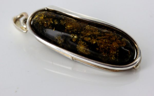 Silver Pendant German Green Baltic Amber Handmade Unique PE0186 RRP£125!!!